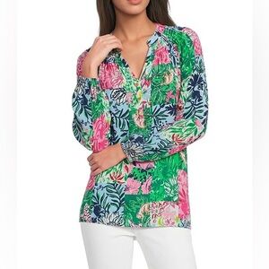 NWT Lilly Pulitzer Elsa Top in Party Punch Patchwork Size M